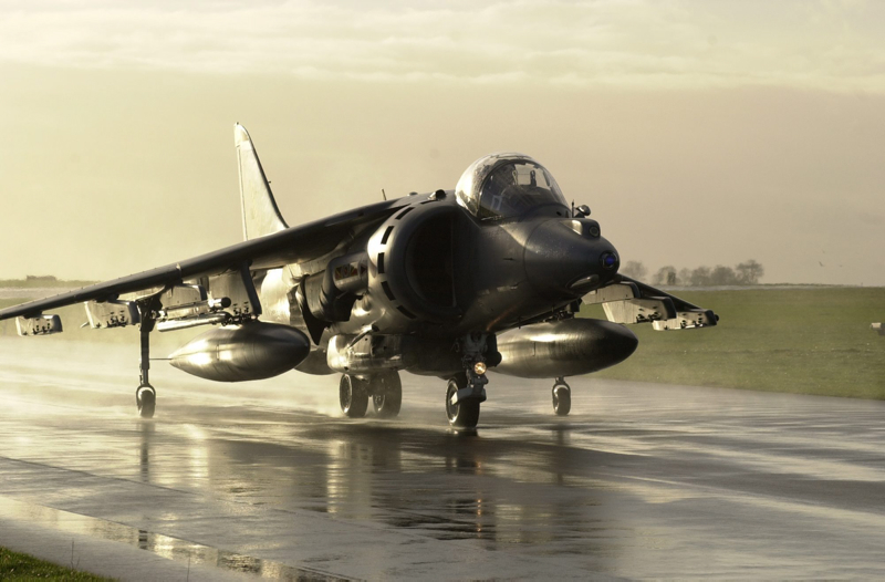 The British Aerospace Harrier is used by the RAF in the close air support role.