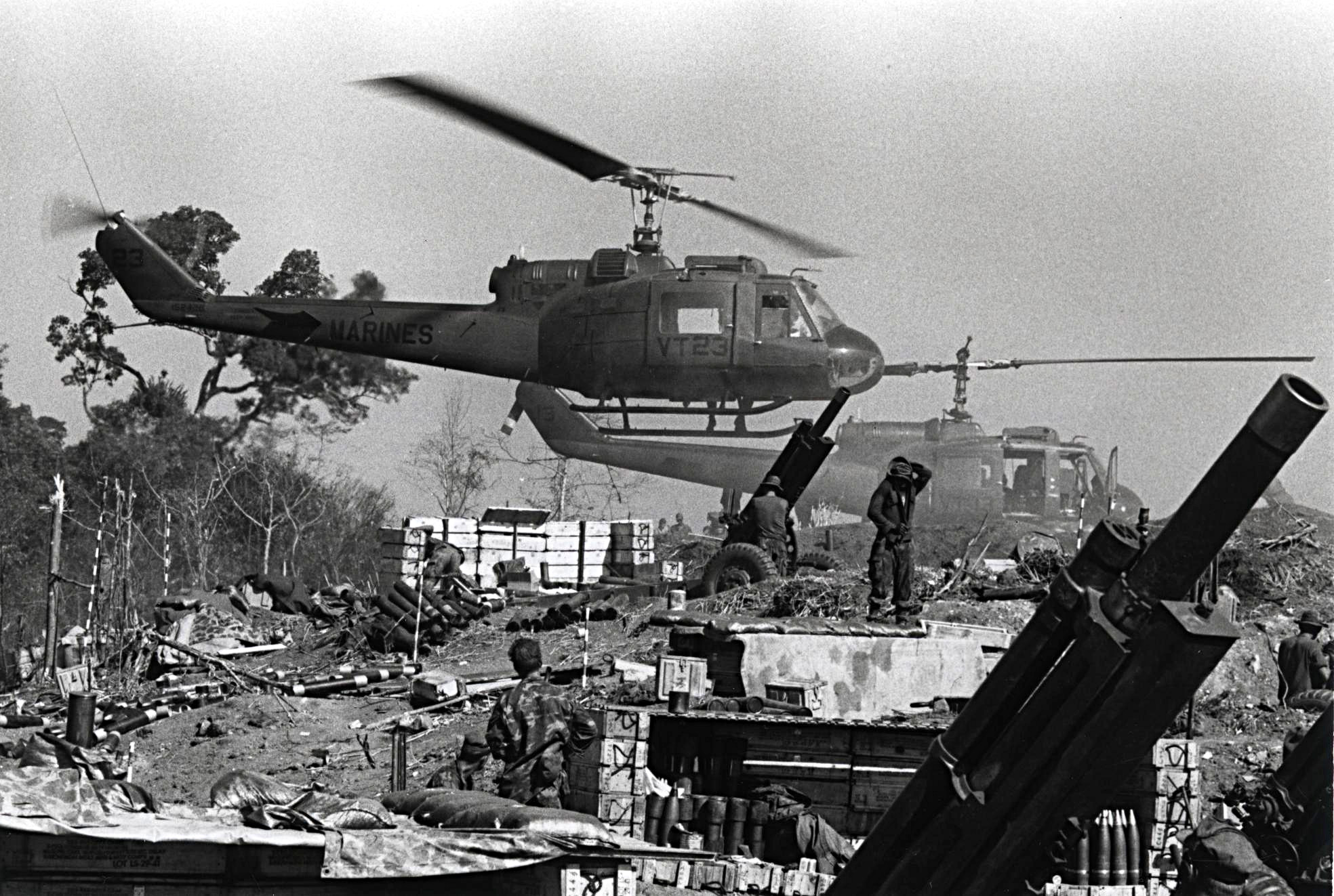 UH-1E_Helicopters_at_Fire_Support_Base_Cunningham,_1969_(11950756174)